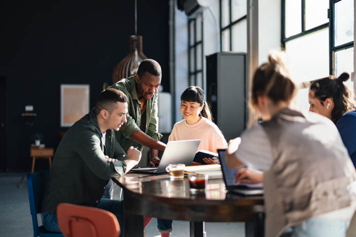 Diverse team working together